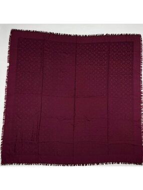 Louis Vuitton Shawl Monogram Silk Wool Red Vintage Scarf